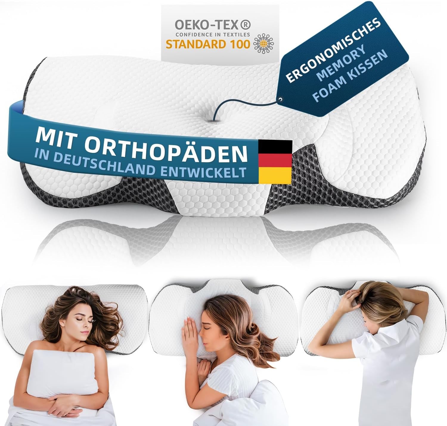 IDEA Nacksmärtskudde, ortopedisk kudde gjord av kudde med memory foam, ergonomisk nackkudde Optimal stödkudde, anti-snarkningskudde för sido-, rygg- och mage Sovkudde livmoderhalscancer ortopediska kuddar Naty Shop Standardtitel