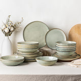 GBhome 6-personers keramiskt servisset 24-delat reaktiv glasyr Handgjord mikrovågsugn och diskmaskin Säker skål och tallrik Set Desret Sage GDW007GY-24P-EU