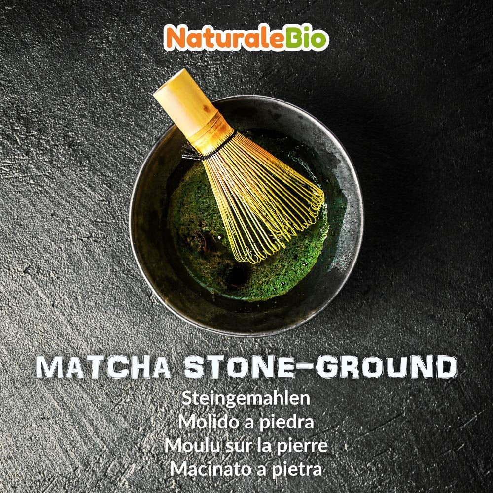 Naturalebio Ceremonial Grade Matcha Tea Powder Original grönt te från Japan. Matcha grönt tepulver av ceremoniell kvalitet tillverkat i Uji, Kyoto. Perfekt för att dricka, laga mat och latte. Kartong med 30 g.