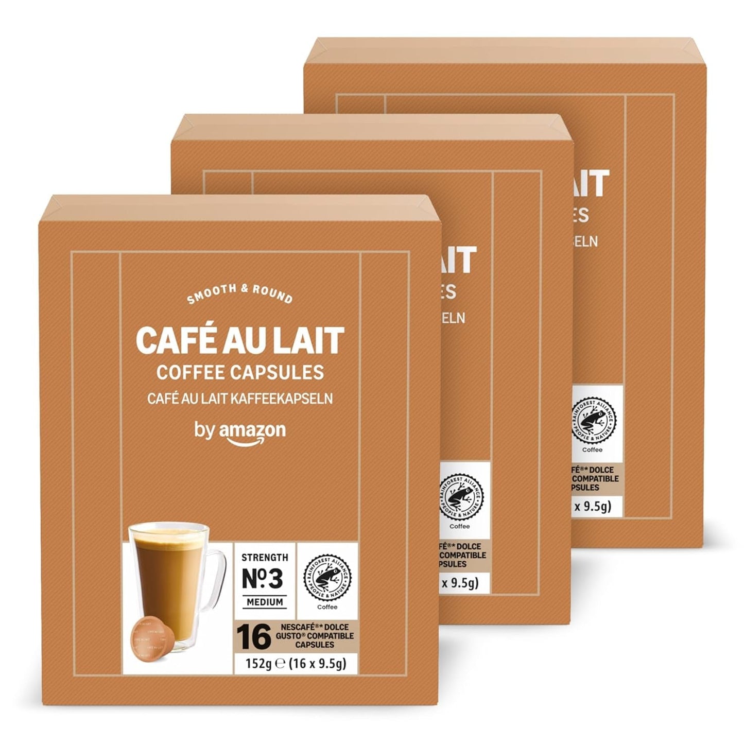 av Amazon Cafe au Lait Dolce Gusto-kompatibel Kaffeekapseln, 48 Kapseln (3 Packungen mit je 16 Stück)