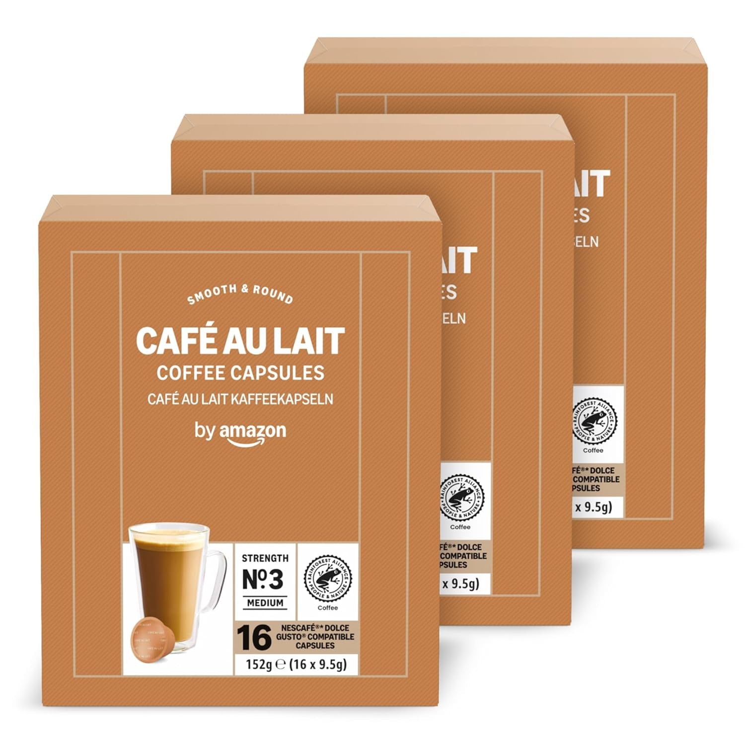 av Amazon Cafe au Lait Dolce Gusto-kompatibel Kaffeekapseln, 48 Kapseln (3 Packungen mit je 16 Stück)