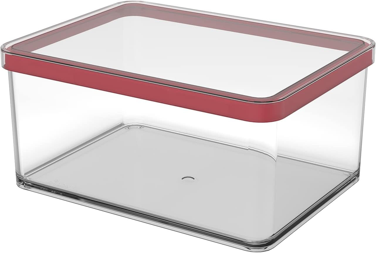 Rotho Loftset med 5 förvaringsburkar med lock, olika storlekar, BPA-fri matplast (PP), klar/röd, (21,4 x 21,4 x 23,5 cm) Naty Shop Matförvaringslådor 2,25 L breda