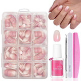 False Nails Set - 240 stycken Franska falska naglar limma på - Rosa Vit Gradient Design Konstgjorda naglar Heltäckande mjuk gel Naturlig och bekväm att bära (rosa mandel)