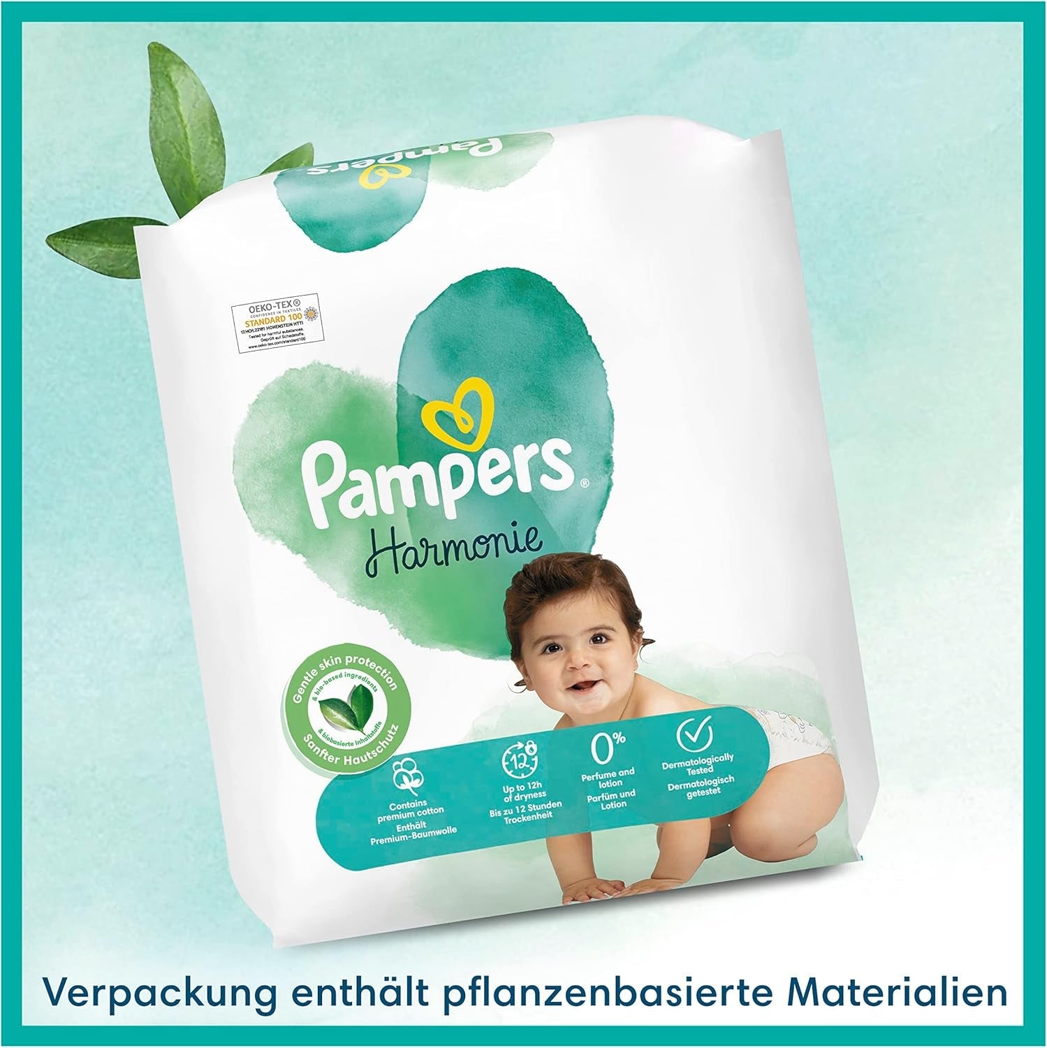 Pampers babyblöjor, storlek 2 (4-8 kg), Harmony, Half Moon Box, skonsamt hudskydd och växtbaserade ingredienser, 240 Count