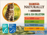IAMS Natural Wet Cat Food i sås - Högkvalitativt kött och fisk våtfoder för vuxna katter, Land & Sea Collection, 12 x 85g