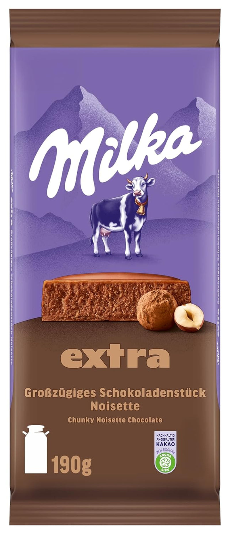 Milka Extra Noisette – alpin mjölkchoklad med delikat och krämig hasselnötsfyllning – 15 x 190 g