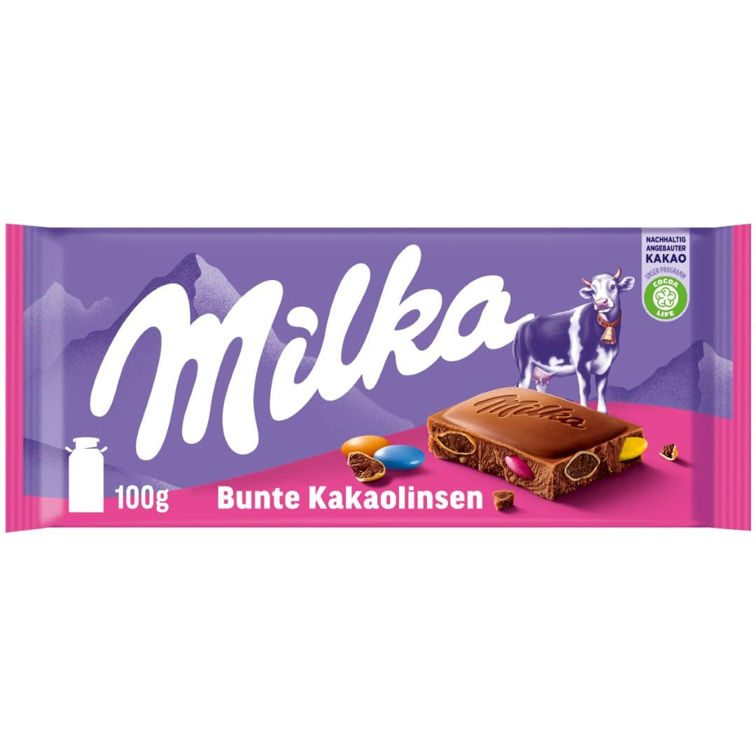 Milkachoklad med linser färgad med kakao - Alpin mjölkchoklad med knapriga linser med choklad - 100g