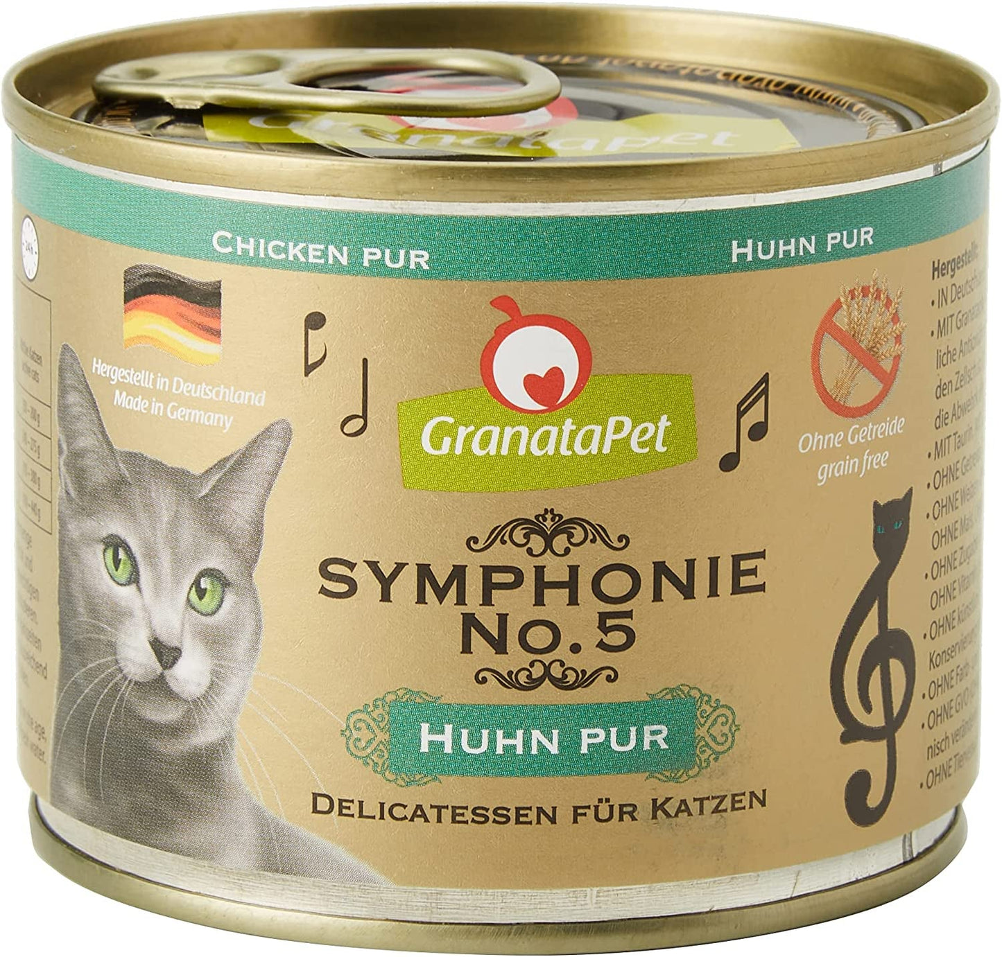 GranataPet Symphony No. 5 Pure Chicken, spannmål och sockerfri kattmat, filéer i naturlig gelé, delikat våt kattmat, 6 x 200g
