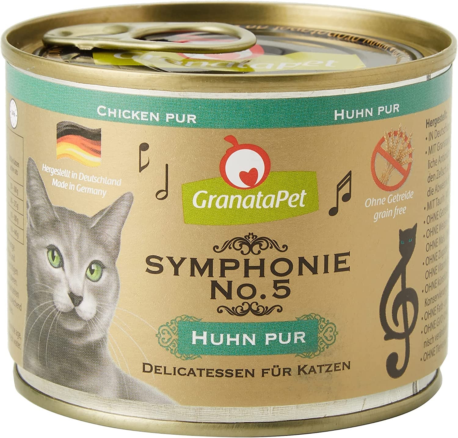 GranataPet Symphony No. 5 Pure Chicken, spannmål och sockerfri kattmat, filéer i naturlig gelé, delikat våt kattmat, 6 x 200g