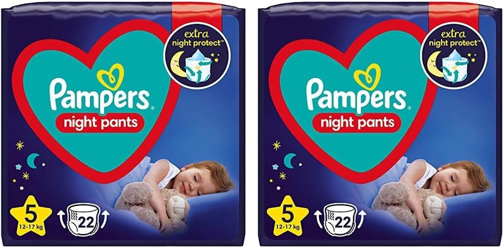 Nattbyxblöjor (gammal version), storlek 5, 22 stycken, 12 kg-17 kg (paket med 2)