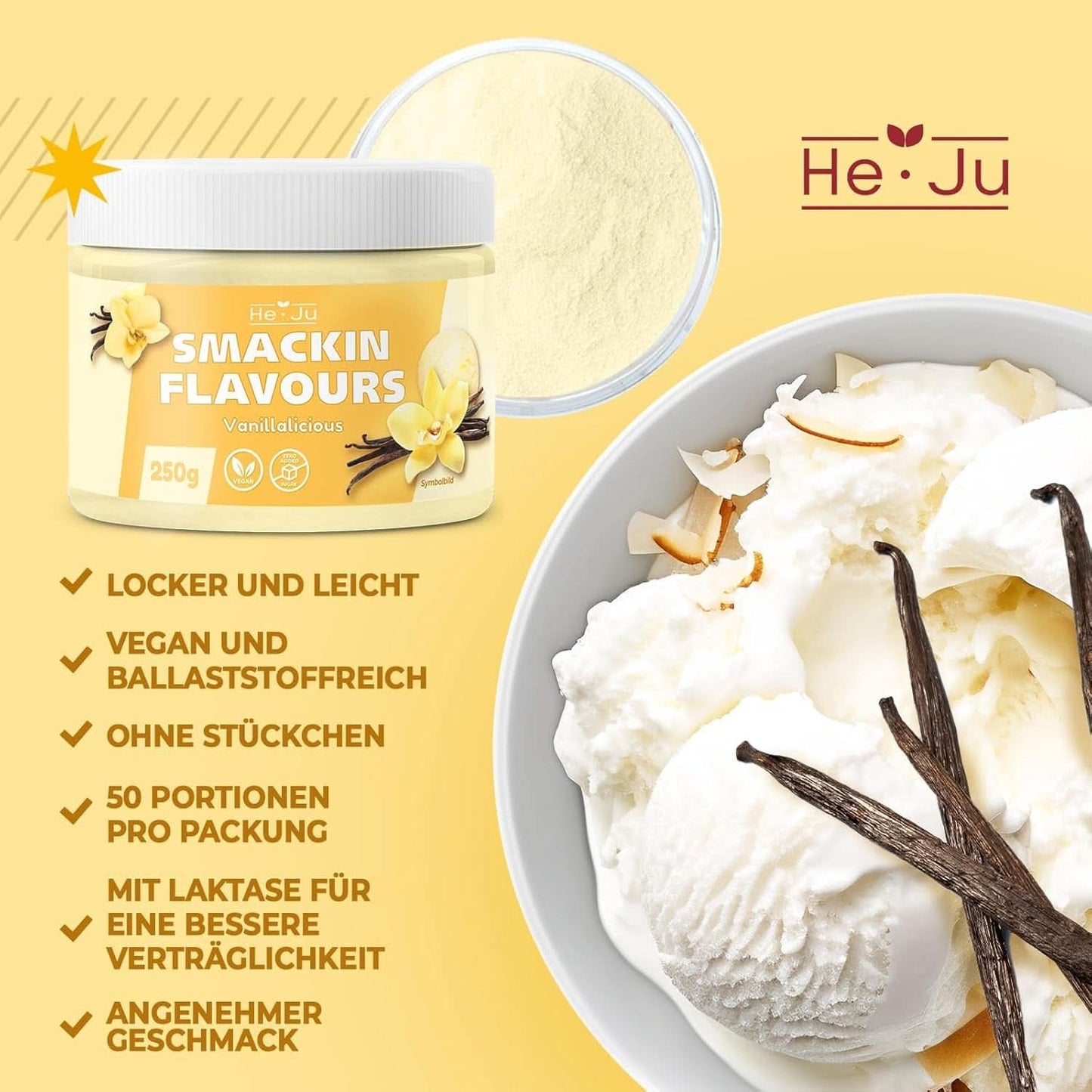He-Ju, Pulver med vaniljsmak, 250 gram Aromas Naty Shop