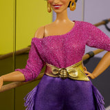 Barbie Signature Debbie Allen Tribute Collection Doll i off Shoulder-topp, guldbälte och lila fransbyxor och leggings, JBJ24