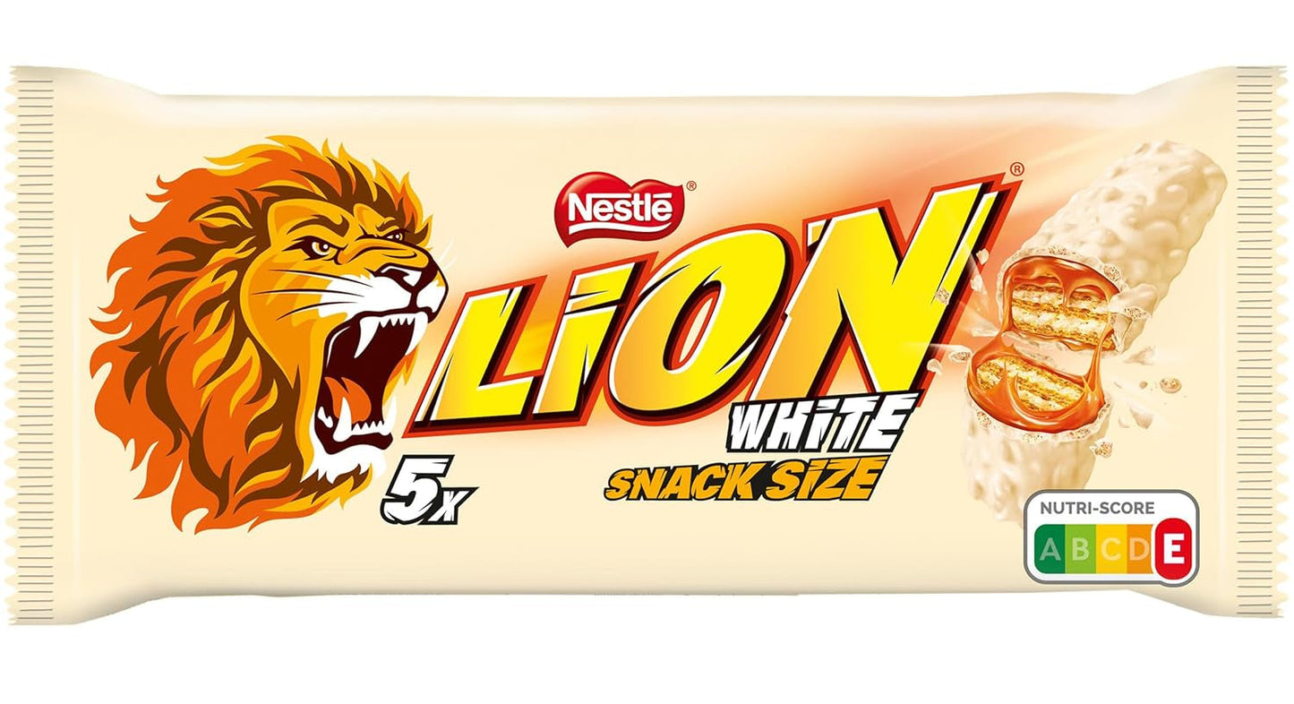 Nestlé LION Multipack, chokladkakor med vit glasyr, läcker karamellfyllning och krispig rån, bulkgodispaket, 1 förpackning (5 x 30 g)