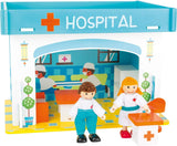 Small Foot 10852 Playhouse Restaurant Tillverkad av trä, Med 2 dockfigurer, tillbehör och avtagbart tak, Från 3 år Dockhus Naty Shop Hospital