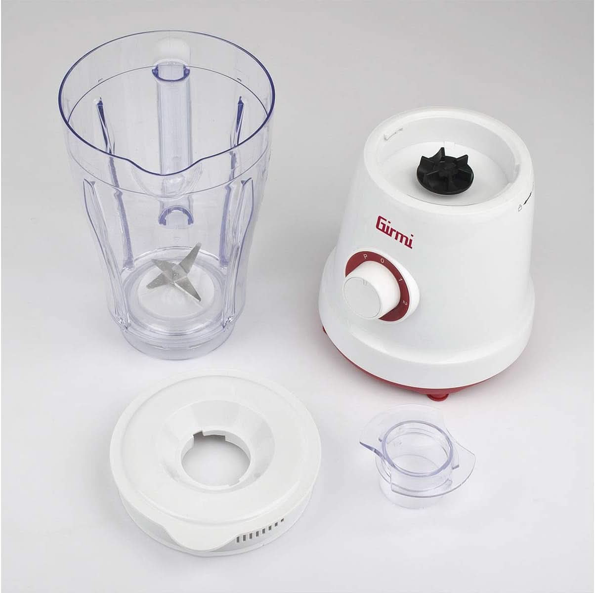 Girmi FR46 Elektrisch mixer, 1,5 liter, 2 Geschwindigkeiten Mit Pulse-Funktion, 4 Edelstahlklingen, Messbecherdeckel, Messbecher Mit Scale, Sicherheitseinrichtung, Weiß/Rot Kitchen Naty Shop