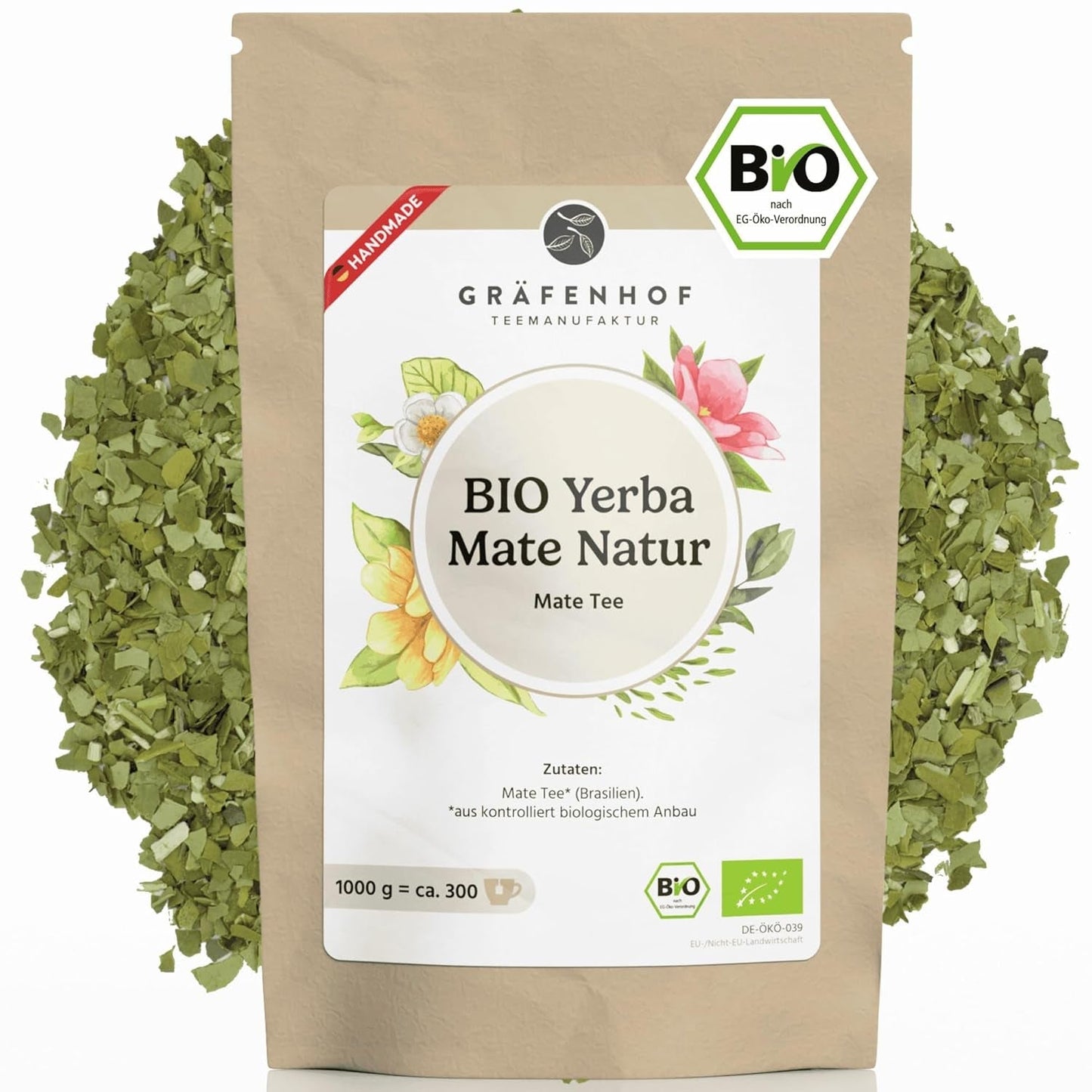Ekologiskt Yerba Mate Tea Original 1 kg Loose Mate Tea High Koffein Orostat Lufttorkat Labbtestade Mate Blad Packade i Tyskland Premium Quality Gräfenhof