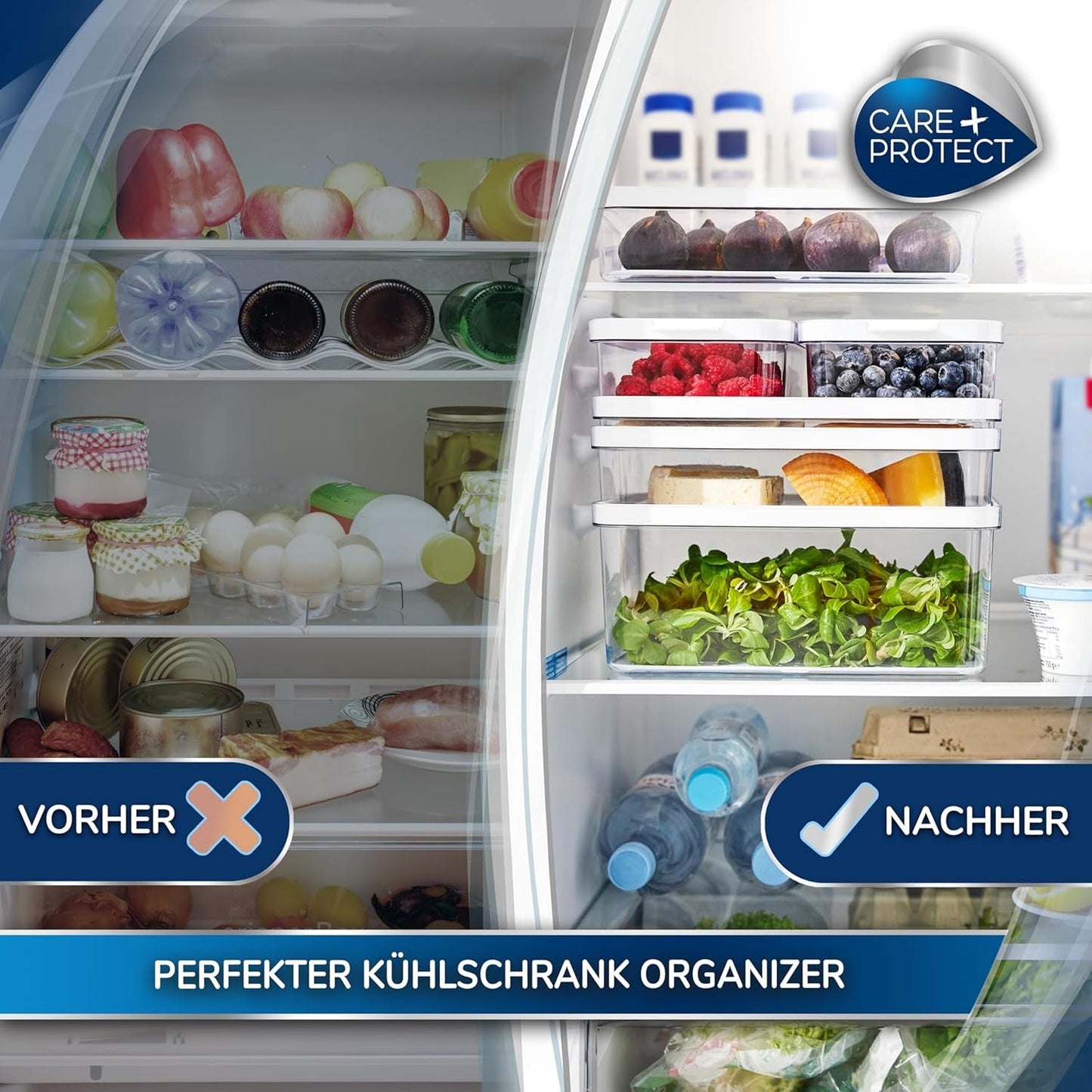 CARE + PROTECT Smart matbehållare, perfekt staplingsbar, kylorganiserare, skyddar mat från fukt, håller maten fräsch längre, 2,15 l Matförvaringslådor Naty Shop