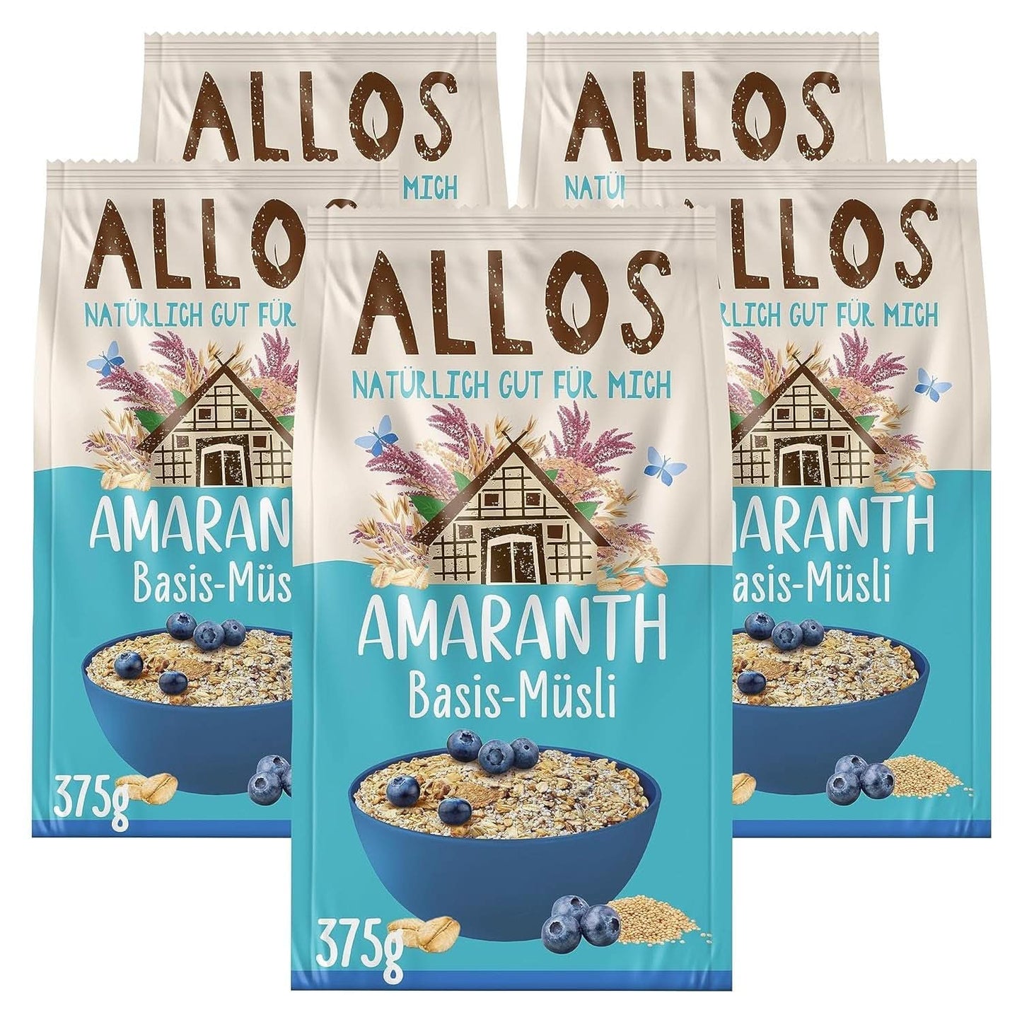 Allos, osötad bärmüsli, förpackning 5 x 500 gram Cereals Naty Shop Müsli baserad på amaranth