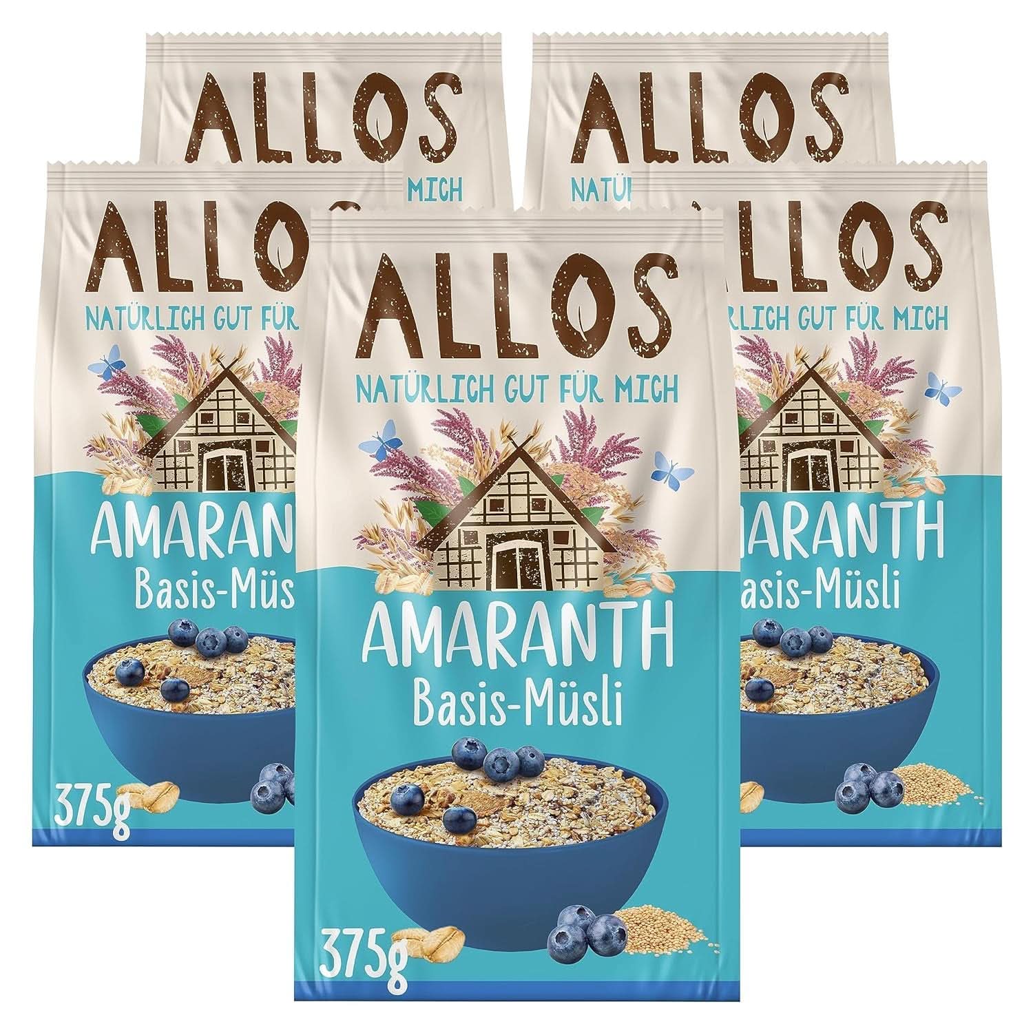 Allos, osötad bärmüsli, förpackning 5 x 500 gram Cereals Naty Shop Müsli baserad på amaranth
