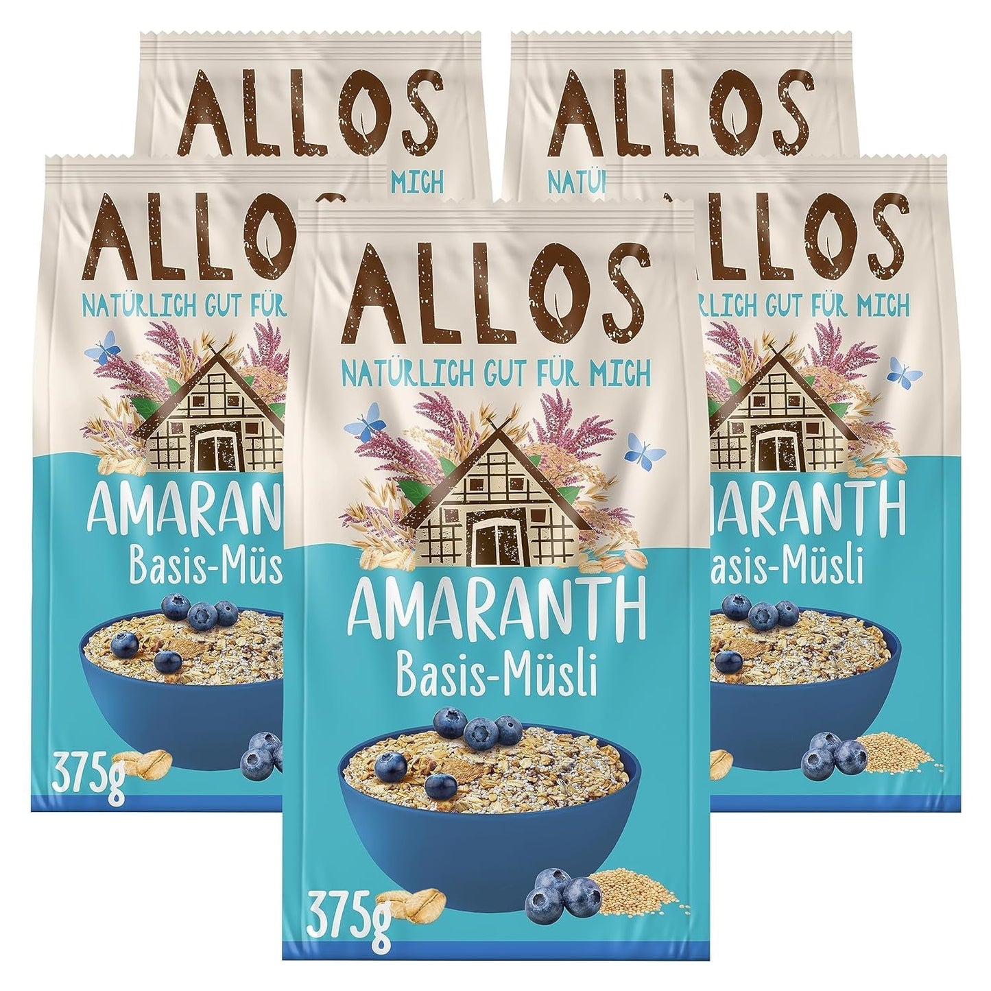Allos osötad proteinmüsli | Ekologisk müsli | Havregryn | Spannmål till frukost | Vegansk (5 x 450 g), 1 st (pack om 5)