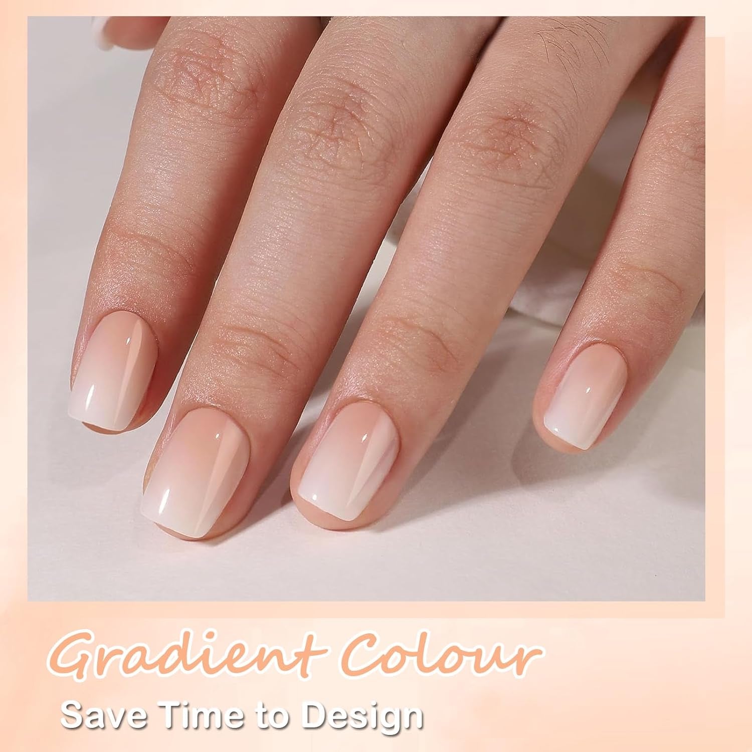 False Nails Set - 240 st Korta fyrkantiga naglar Soft Gel Model Naken Vit Gradient Fake Natural Lime On Fake Nails For Women DIY (Nude Gradient, 240X)