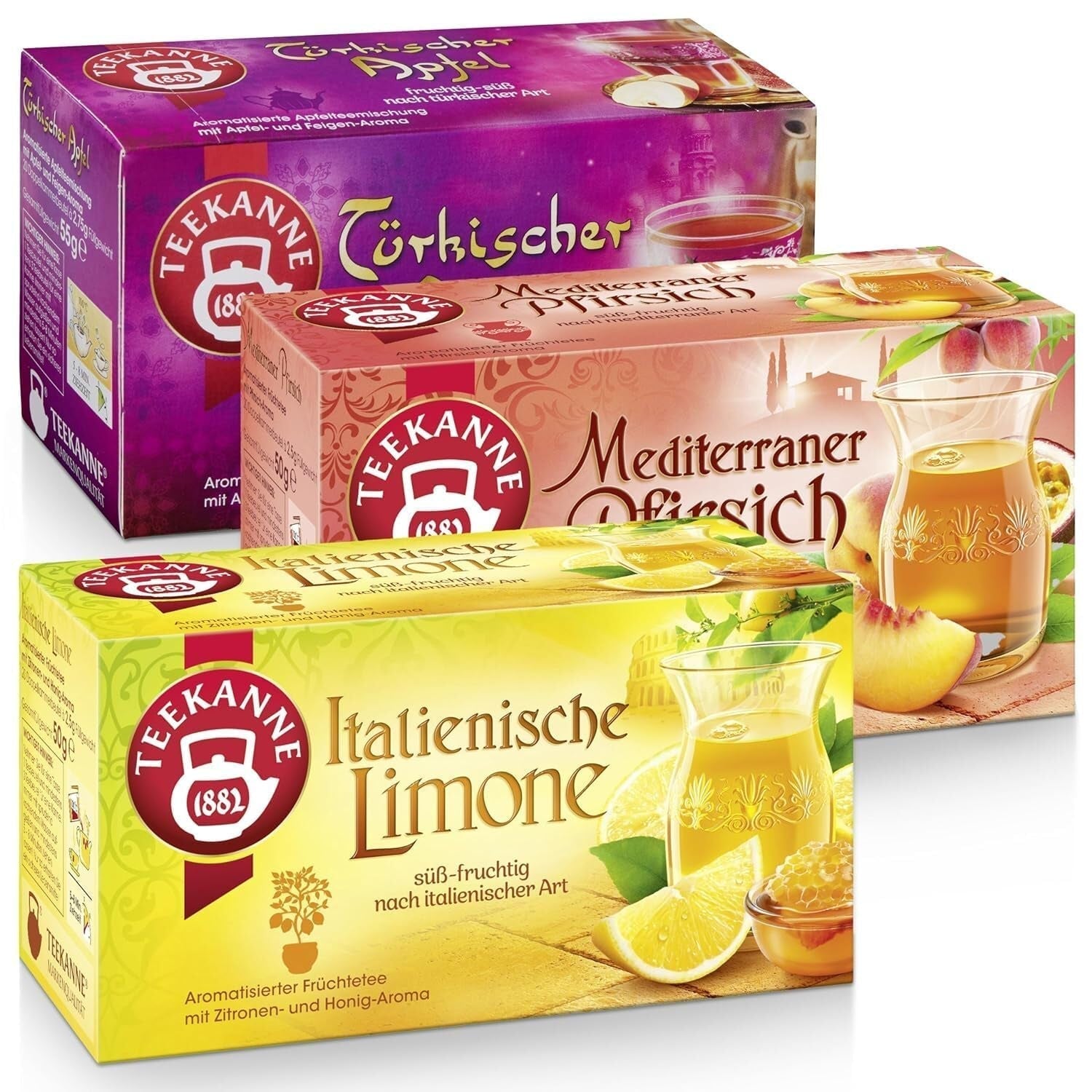 Teekanne teservis 3 sortiment, italiensk citron, medelhavspersika och turkiskt äpple, 155 g