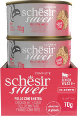 Silverkyckling med ankmousse och filéer, komplett våtfoder för äldre katter, spannmålsfri, immunstöd, fuktkälla, 12 x 70 g