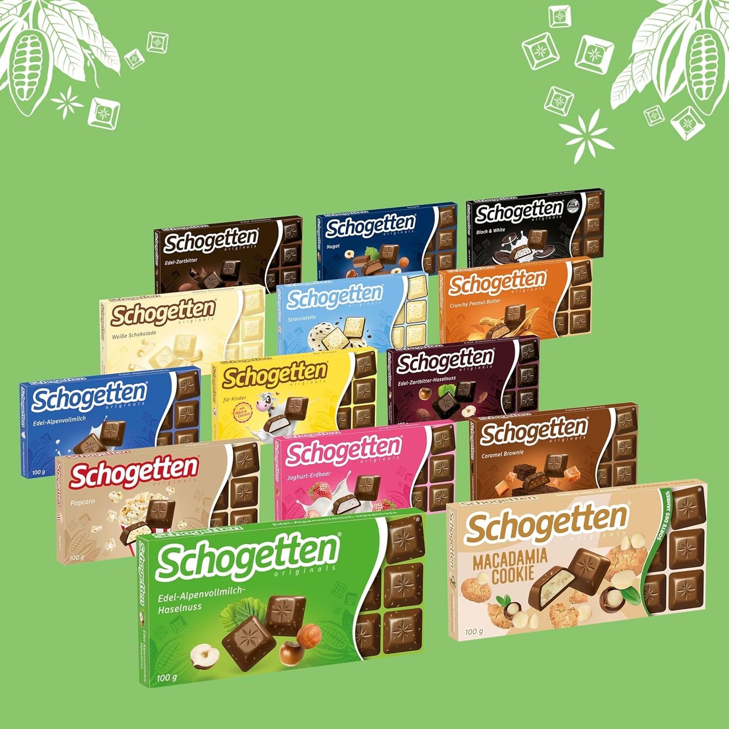 Schogetten Premium alpin mjölkchoklad med hasselnötter, 100 g chokladkaka, individuellt portionerad. En fröjd. Bit för bit.