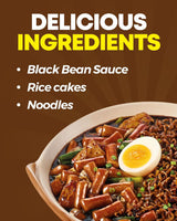 NONGSHIM Rapokki (Jjajang, 400 ml) – äkta koreansk gatumat, ramen och riskakor, svarta bönor; snabb och enkel att tillaga, klar på 4 minuter