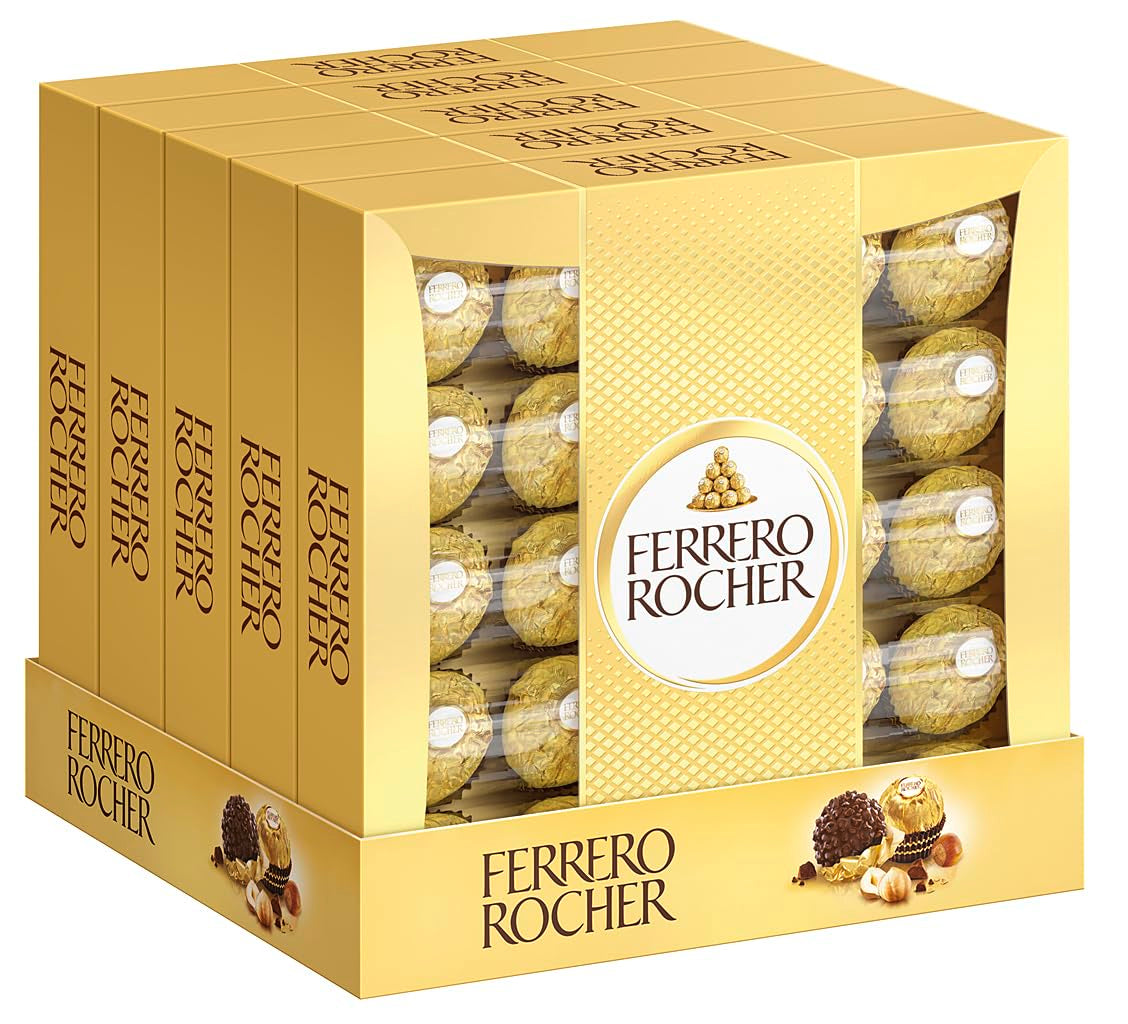 Ferrero Rocher - Krispiga och krämiga hasselnötspraliner - Alla hjärtans dag-present till honom och henne - 16 förpackningar med 4 individuella praliner