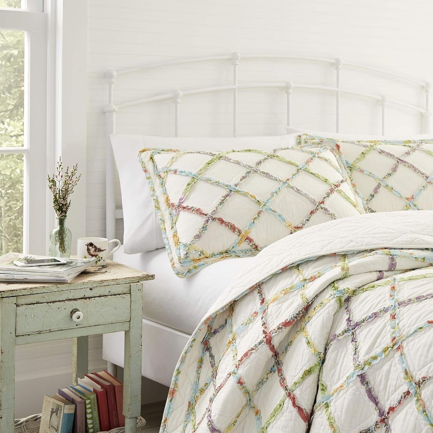 Laura Ashley Home Rüschen Garden Collection täcke, 100 % bomull, Ultramjuk, För alla årstider, Vändbar, Elegant, Dubbelsäng, Krämfärgad (197783) Täcken och täcken Naty Shop
