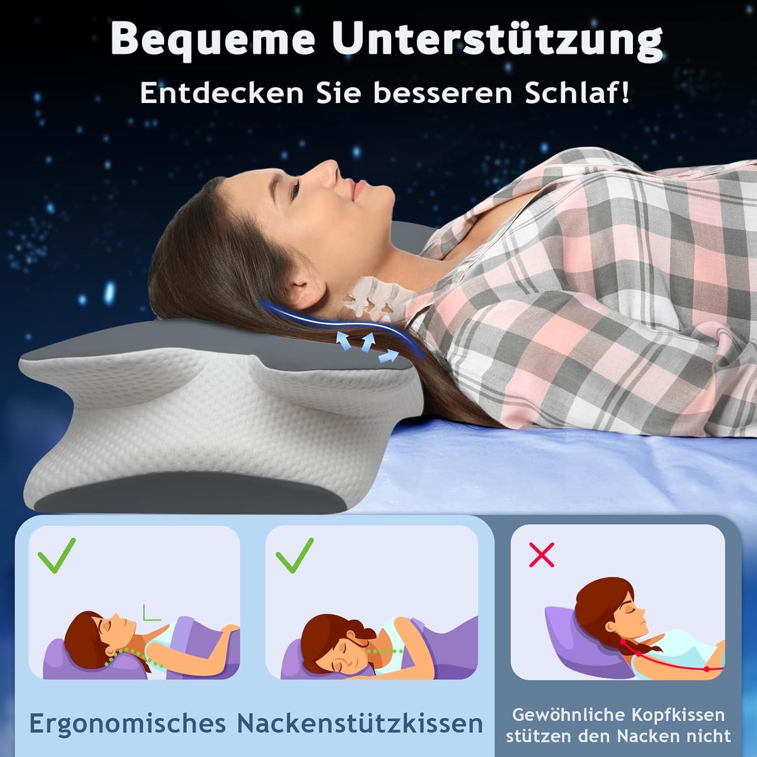 Memory Foam Kudde Nackkudde Ortopedisk kudde - Ergonomisk design Ihålig form för sido-, rygg- och magsyllar Grå cervikala ortopediska kuddar Naty Shop