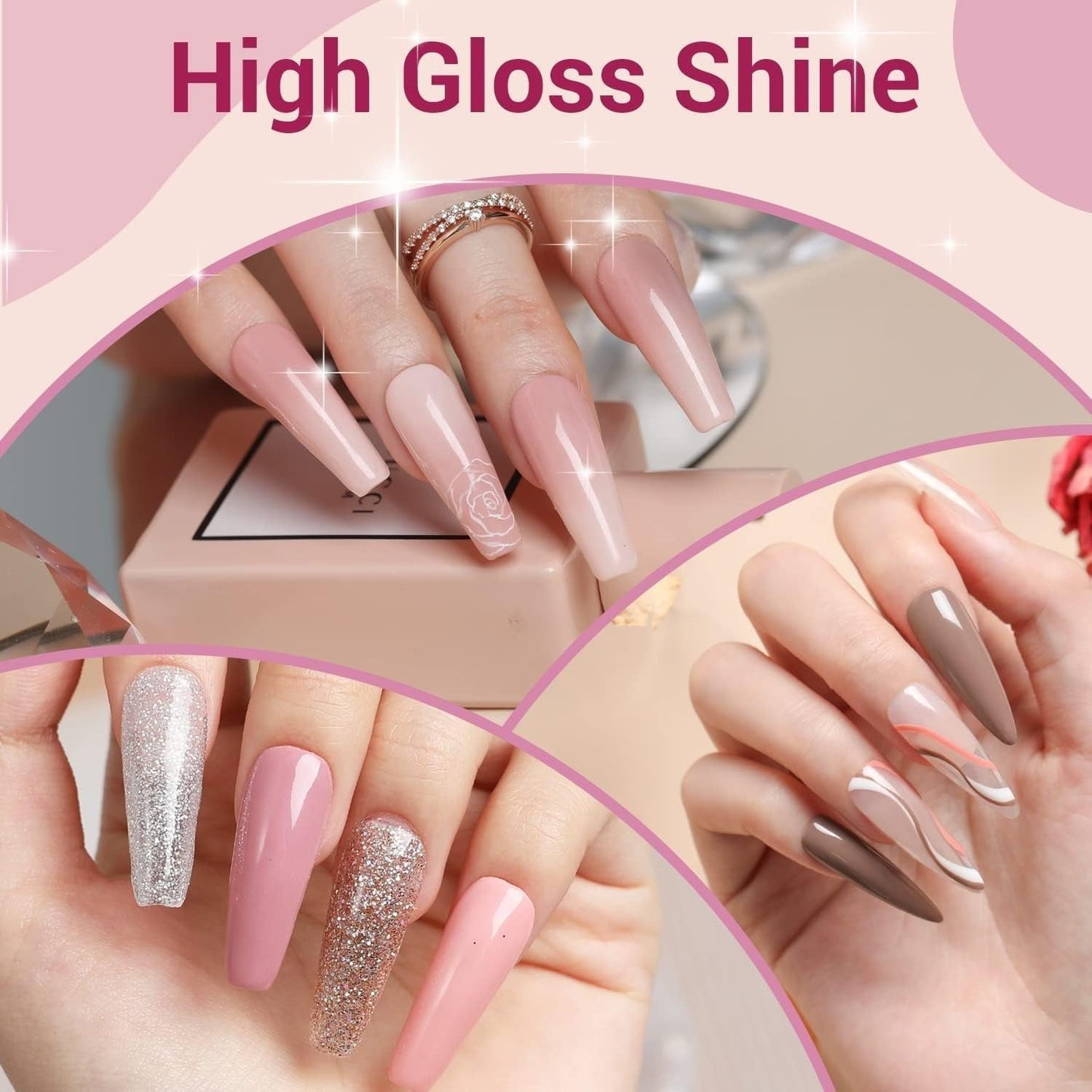 Modelones 35st Gel Nagellack Set, UV Nagellack Set med 48W lampa, Naken Brun Vit Rosa Gel Nagellack Set, UV Gel Nagellack Set med Top Coat Base Nagelstudio Set