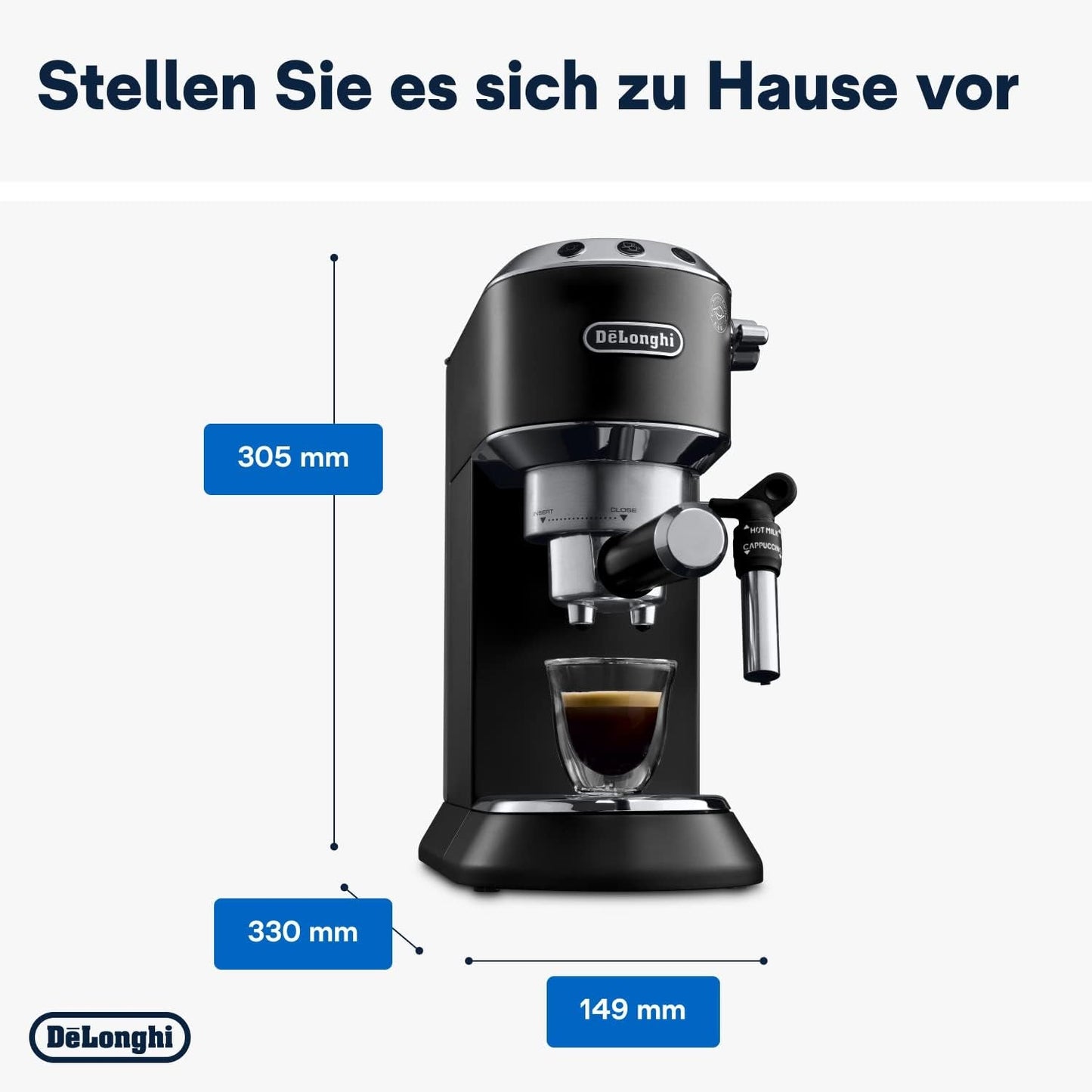De'Longhi Dedica Style EC 685.B – Espressomaskin med portafilter, espressomaskin med professionell mjölkskummare, endast 15 cm bred, för malet kaffe eller ESE-kapslar, 1 l vattentank, svart