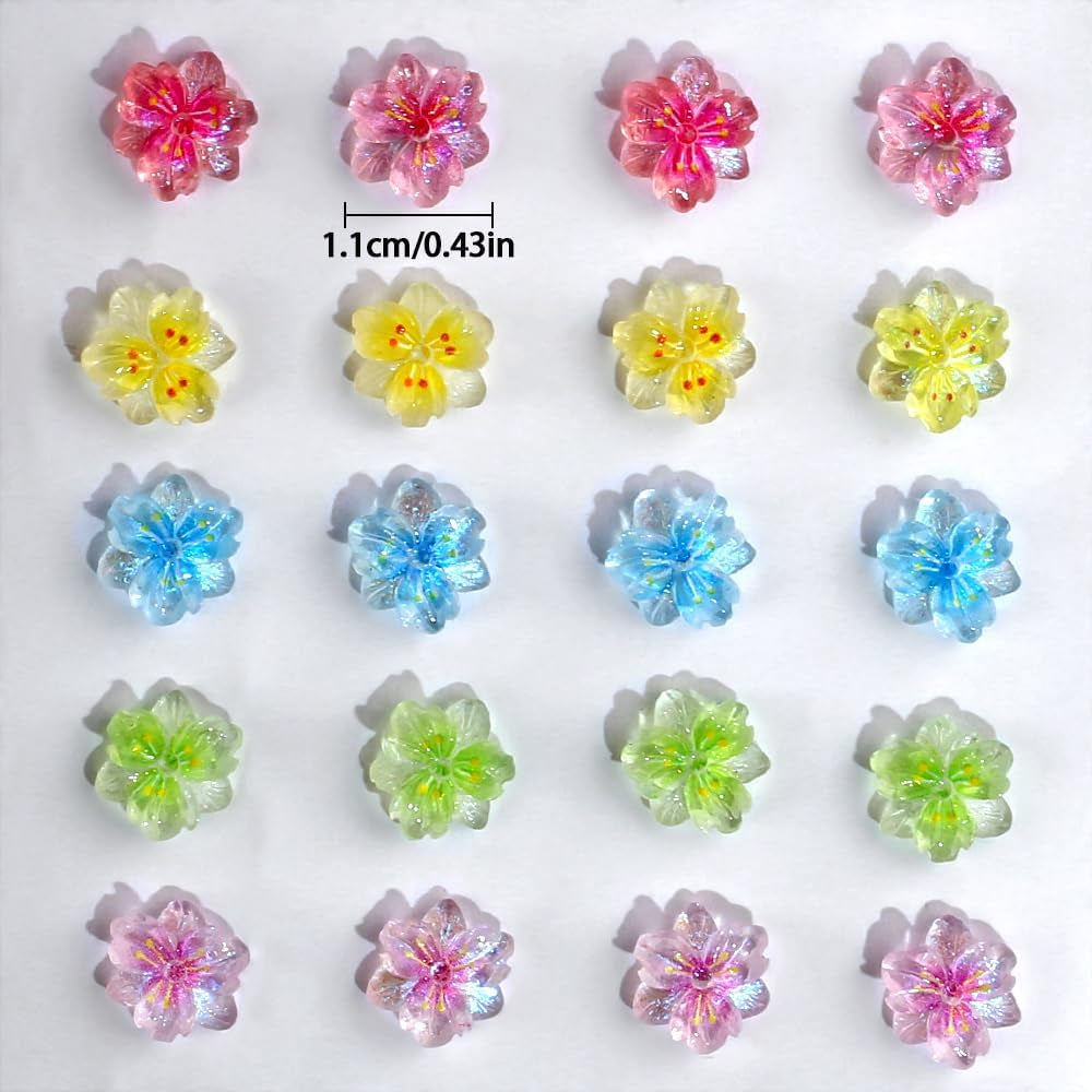 50st 3D Blume Nagel Charms Nägel Zubehör Nageldesign Glitzersteine ​​Nailart Strasssteine ​​Flower Nail Charms Luminous Flower Nail Art Charms Bunte Blumen Deko Nagel Steinchen Blommor Nail Strass