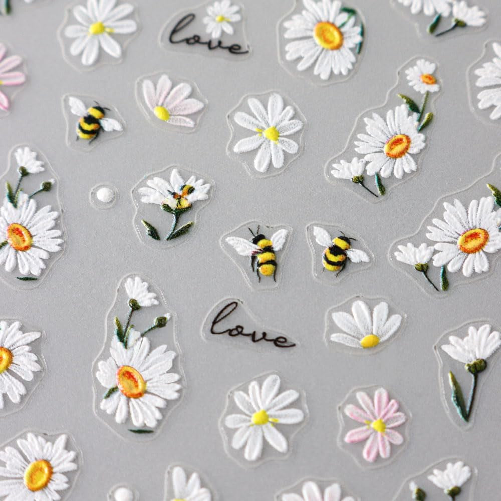 5st Geprägte Gänseblümchen Nagelsticker Selbstklebend Blumen Nagelaufkleber Gänseblümchen Schmetterling Nagel Sticker Nageldesign Aufkleber Nägel Zubehör Blume Nail Sticker Flower Nail Art Stickers