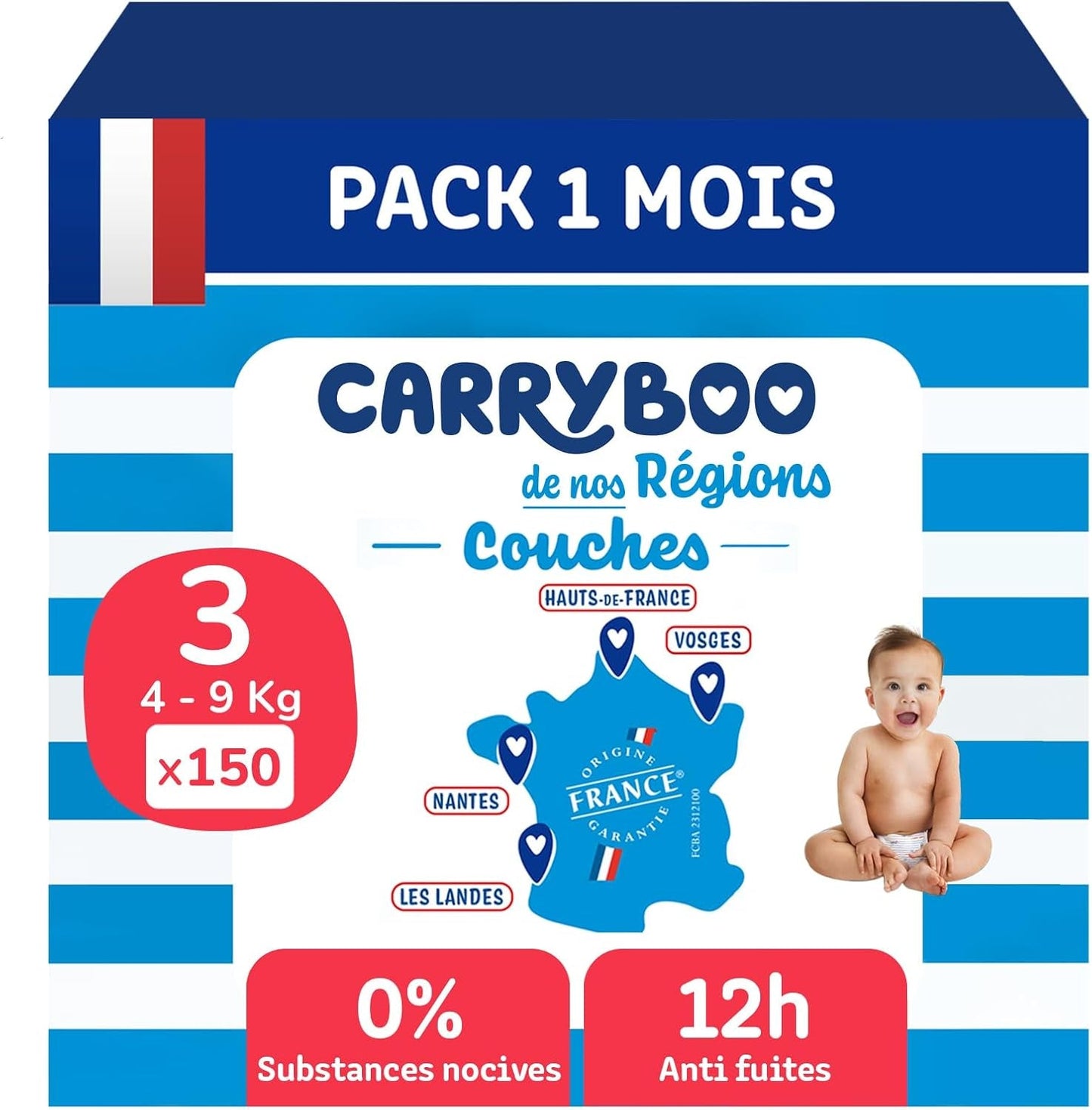 - Blöjor, storlek 3 (4-9 kg) - hälsosamma och mycket absorberande - 12 timmars läckagesäkra - inga oönskade ämnen - tillverkade i Frankrike - överkomligt pris - 150 engångsblöjor