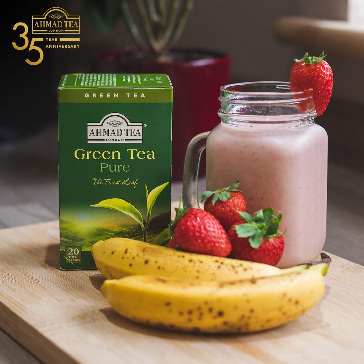 Ahmad Tea - Grönt te - Smakförseglade individuellt förpackade tepåsar med 2 g te per portion - 20 bandade tepåsar (paket med 2)