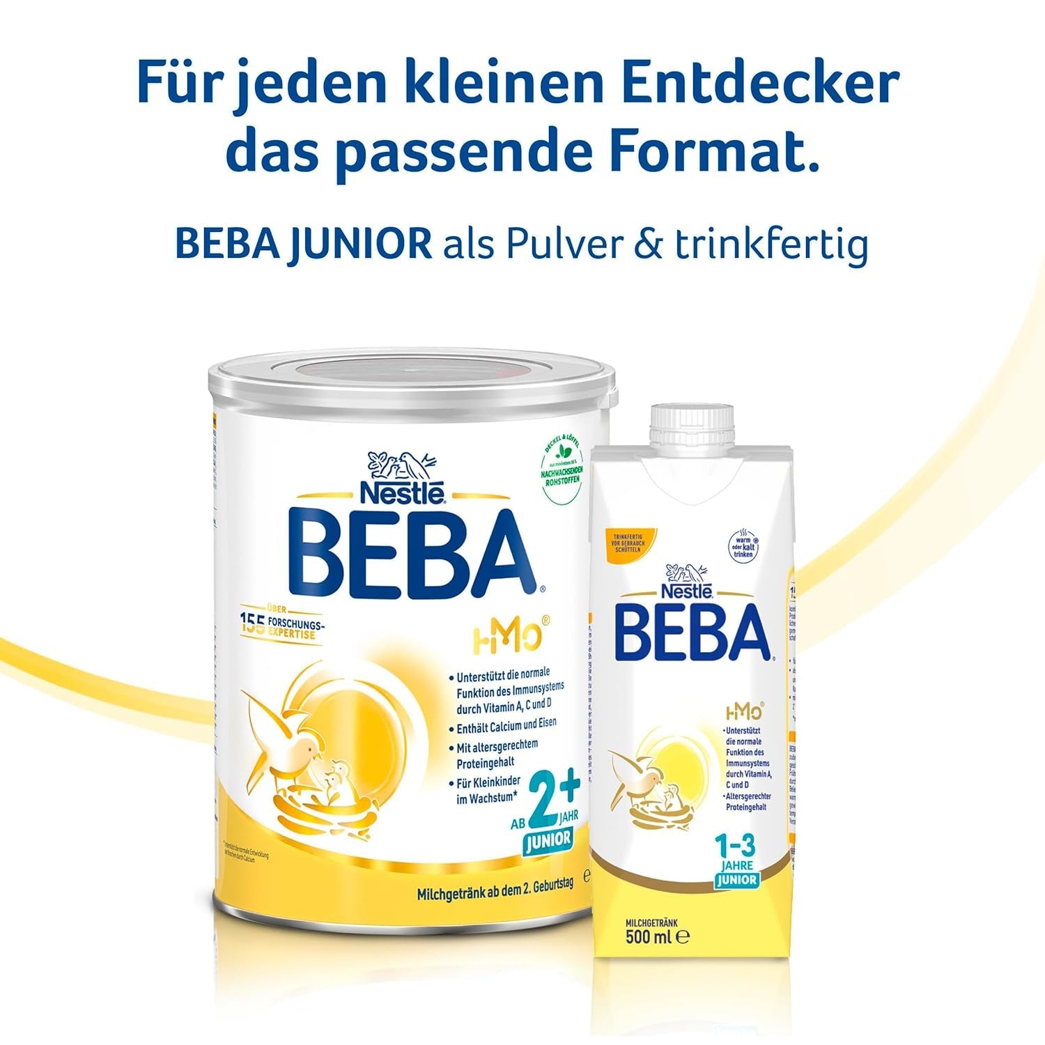 BEBA Junior 2+ mjölkdryck från 2 år, med HMO, åldersanpassat proteininnehåll, endast laktos, ingen palmolja, ingen fiskolja, småbarnsmat, babymjölkpulver, 6 st (6 x 800 g)