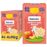 Persika, äpple och banan pressbara påsar - 16 (4-pack, 4 x 90 g vardera), utan tillsatt socker, glutenfri, idealisk för take away-snacks och självkonsumtion