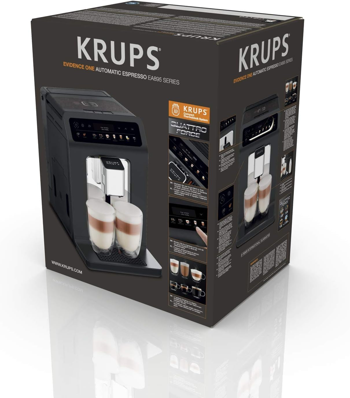 KRUPS Evidence En automatisk espressomaskin med mjölkslang, entrycks cappuccino, 12 specialdrycker, 2-koppsfunktion, färgdisplay, espressomaskin, TÜV-certifikat, svart, EA895N10