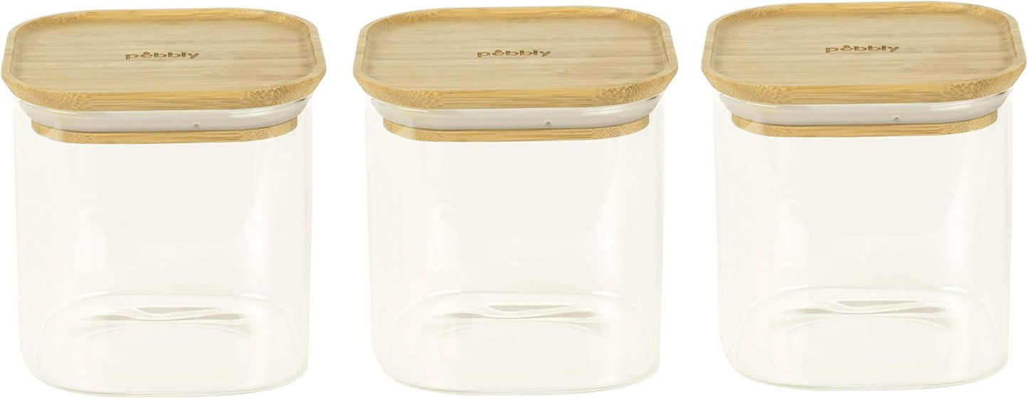 Set med 3 fyrkantiga glasbehållare med bambulock-800ml, borosilikatglas, bambu, silikon, naturlig, 11 x 11 x 11 cm Naty Shop matförvaringslådor 11 X 11 X 11 cm