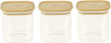 Set med 3 fyrkantiga glasbehållare med bambulock-800ml, borosilikatglas, bambu, silikon, naturlig, 11 x 11 x 11 cm Naty Shop matförvaringslådor 11 X 11 X 11 cm