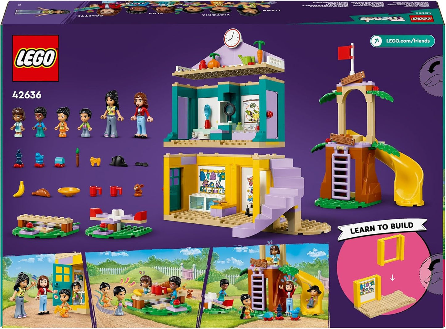 LEGO Friends Heartlake City Kindergarten Lekset för flickor och pojkar 4 år gammal Kreativ rolllek med 2 figurer och 4 mikrofigurer Social utveckling Leksak 42636 Byggset Besuche den LEGO-Store