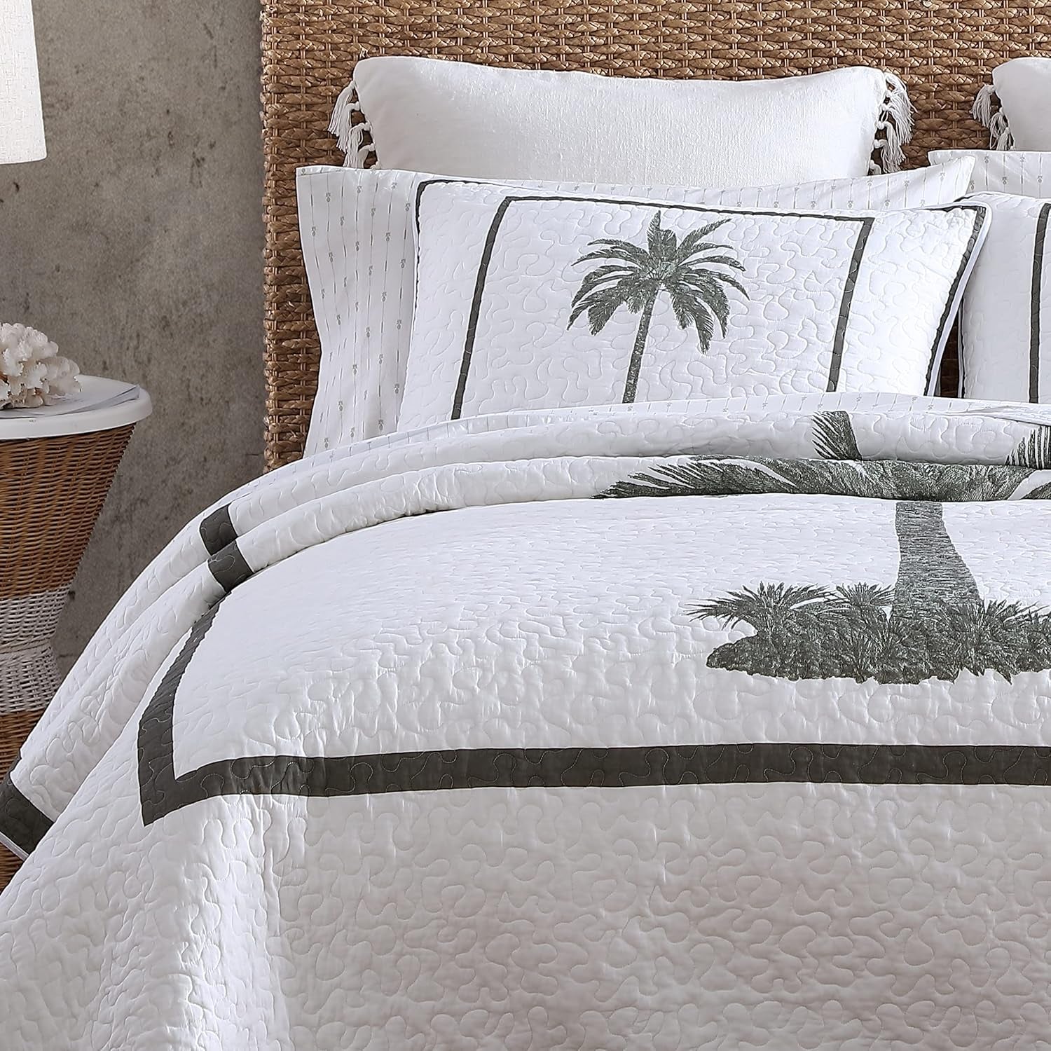 Tommy Bahama Palm Island Collection | Täcke - 100 % bomull, vändbar, mjuk och andas, förtvättad för extra mjukhet, king size-säng, grå täcken och täcken Naty Shop