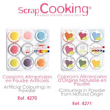 Scrapcooking - Set med 9 pulveriserade matfärger - blå, gul, rosa, lila, orange, limegrön, röd, pulverrosa, svart - ätbart färgpulver för kakor, muffins, macarons - 4270