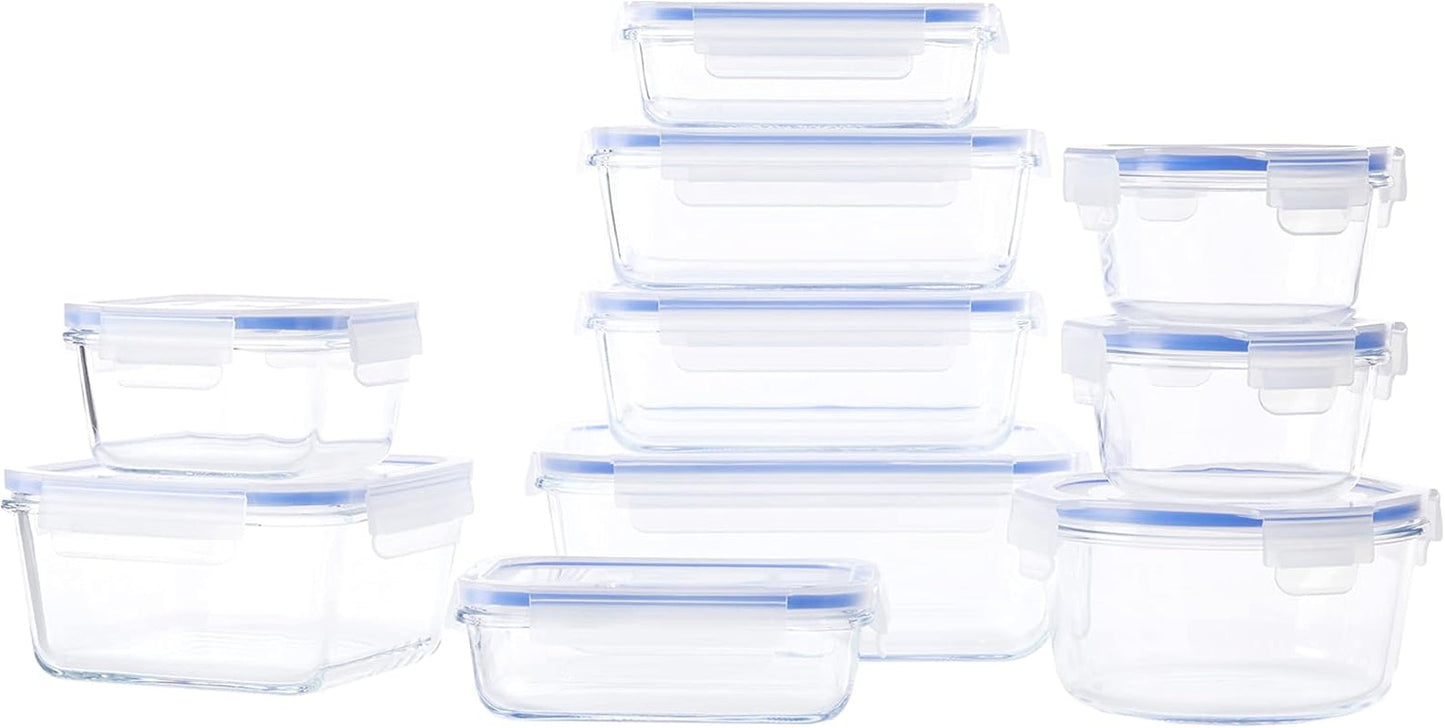 Amazon Basics matbehållare i glas med lock 20-pack (10 behållare + 10 lock) BPA-fri klarblå matförvaringslådor Naty Shop 20 singel
