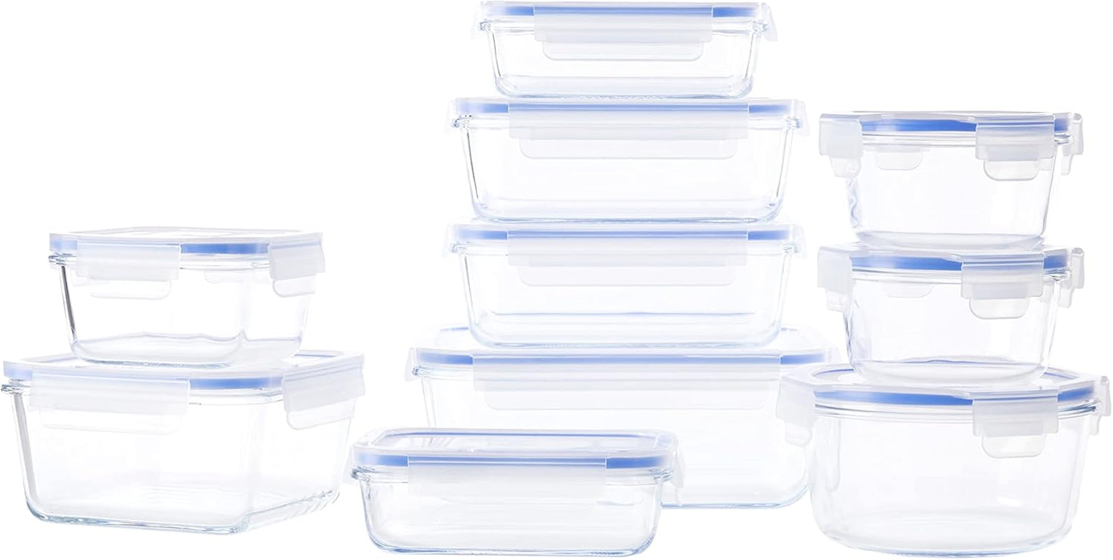 Amazon Basics matbehållare i glas med lock 20-pack (10 behållare + 10 lock) BPA-fri klarblå matförvaringslådor Naty Shop 20 singel