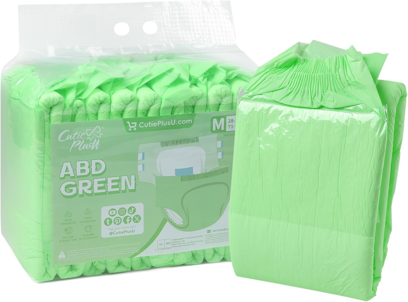 CutiePlusU vuxenblöjor, 10-pack inkontinenstrosor för engångsbruk med öglor för kvinnor och män, maximal absorptionsförmåga över natten - gul (medelstorlek 71-96 cm)