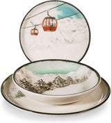 Winter Escape 12-delad julservis i stengods - Nordic Winter Skier Design - Tål diskmaskin och mikrovågsugn